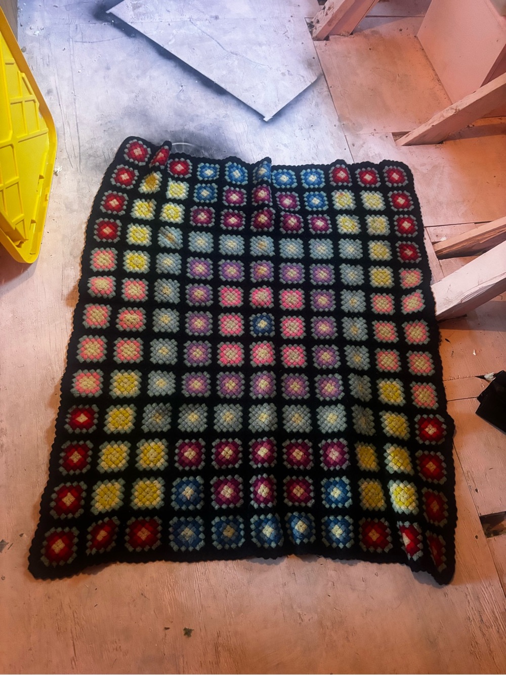 Crochet Granny Square Skirt with Black Trim - Multicolor